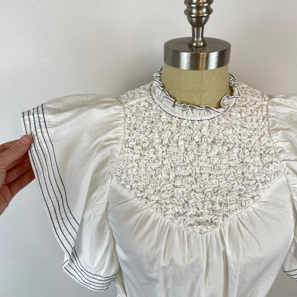 SAYLOR Chantae Smocked Neck Flutter Sleeves White Twill Mini Dress (Sz XS) - Picture 12 of 16